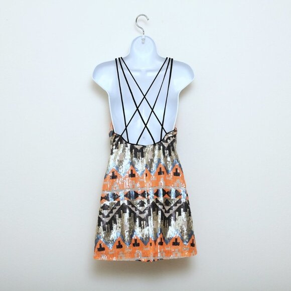 Nasty Gal Sequin Party Sleeveless Sequins Aztec Geometric Multicolor Mini Dress - Picture 5 of 11